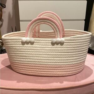 Pink and White Woven Tote Bag